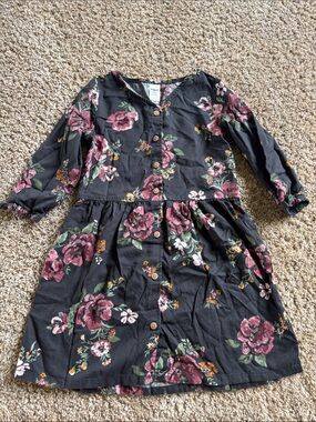 Oshkosh Floral Button-Front Dress - Dark Gray with Pink Flowers